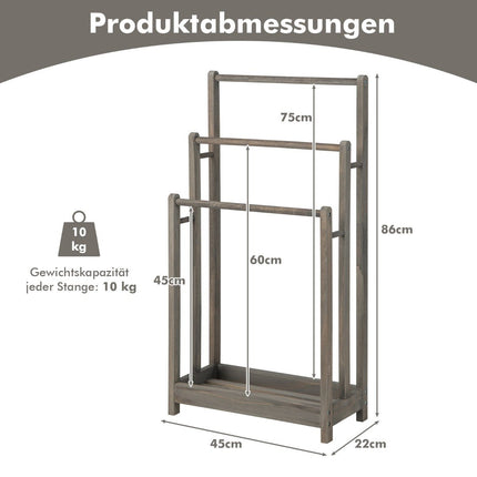 Wooden Freestanding Towel Rack with 3 Bars & Shelf