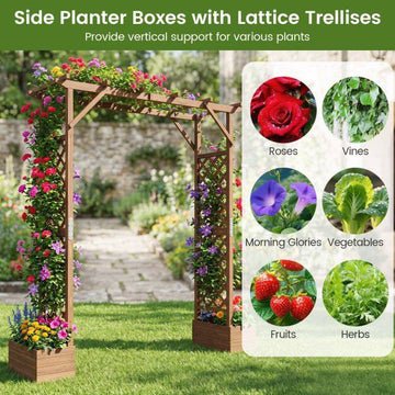 Wooden Garden Arbor with Planter Boxes, 87in Tall
