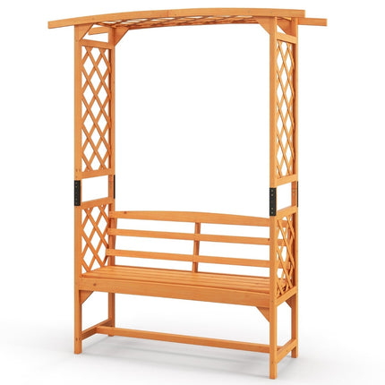 Wooden Garden Arch with Bench & Climbing Plant Trellis
