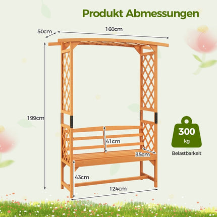 Wooden Garden Arch with Bench & Climbing Plant Trellis