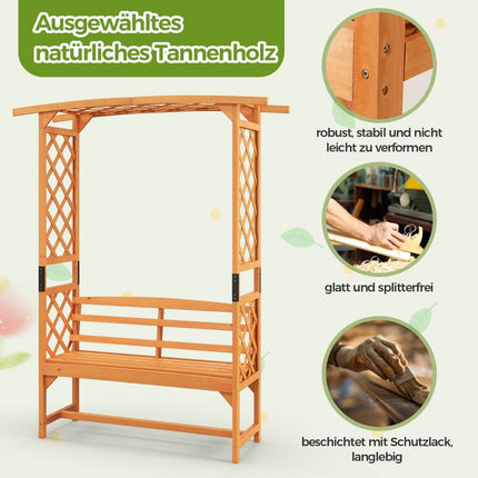 Wooden Garden Arch with Bench & Climbing Plant Trellis