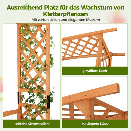 Wooden Garden Arch with Bench & Climbing Plant Trellis