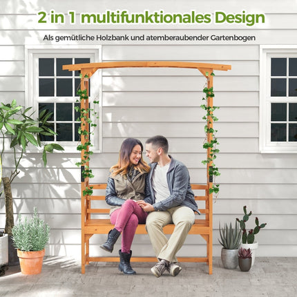 Wooden Garden Arch with Bench & Climbing Plant Trellis
