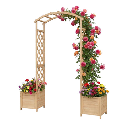 Wooden Garden Arch with Planters and Trellis, Fir