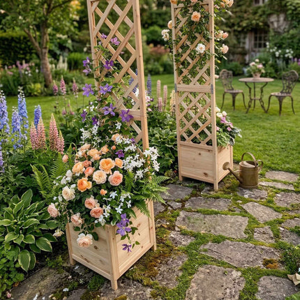 Wooden Garden Arch with Planters and Trellis, Fir