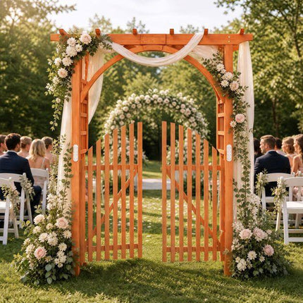 Wooden Garden Arch with Trellis & Double Doors, Fir Wood