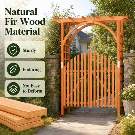 Wooden Garden Arch with Trellis & Double Doors, Fir Wood