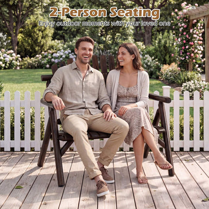 Wooden Garden Bench for 2 with Armrests, 300kg Capacity