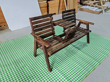 Wooden Garden Bench with Folding Table, Seats 2-3 People