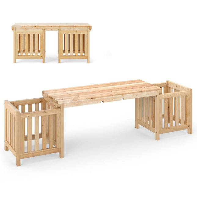 Wooden Garden Bench with Planters – 2-Seater, Fir Wood