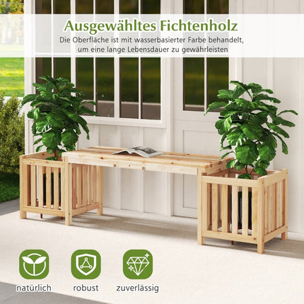 Wooden Garden Bench with Planters – 2-Seater, Fir Wood