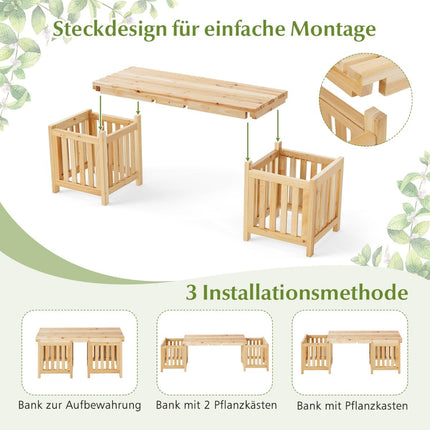 Wooden Garden Bench with Planters – 2-Seater, Fir Wood