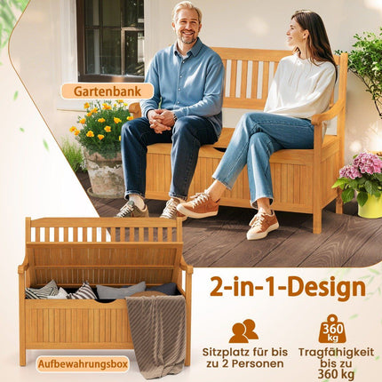 Wooden Garden Bench with Storage, 2-Seater, 360kg Capacity