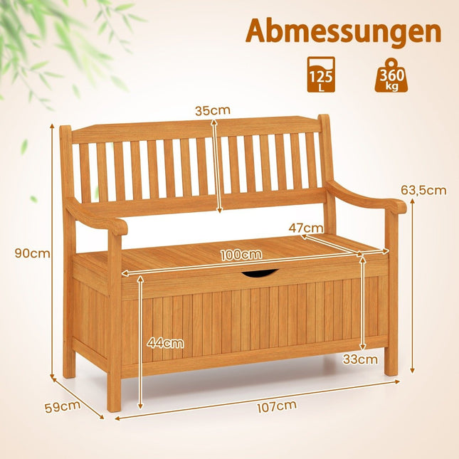 Wooden Garden Bench with Storage, 2-Seater, 360kg Capacity