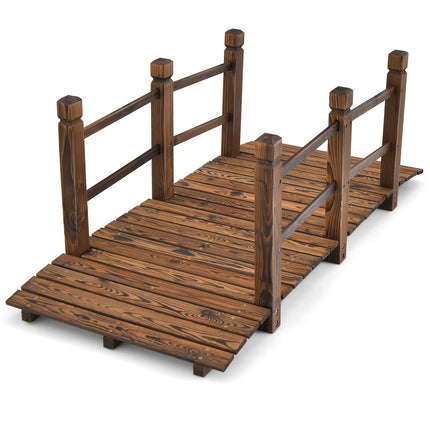 Wooden Garden Bridge, 5 ft, Safety Rails, Fir Wood