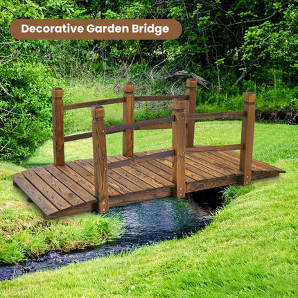 Wooden Garden Bridge, 5 ft, Safety Rails, Fir Wood