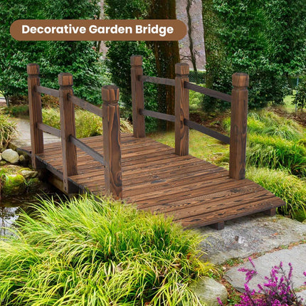 Wooden Garden Bridge, 5 ft, Safety Rails, Fir Wood