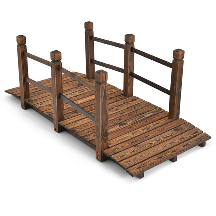 Wooden Garden Bridge, 5 ft, Safety Rails, Fir Wood