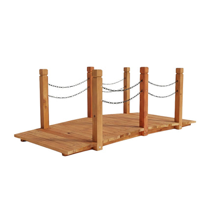 Wooden Garden Bridge – Arched, Chain Railing, Weatherproof