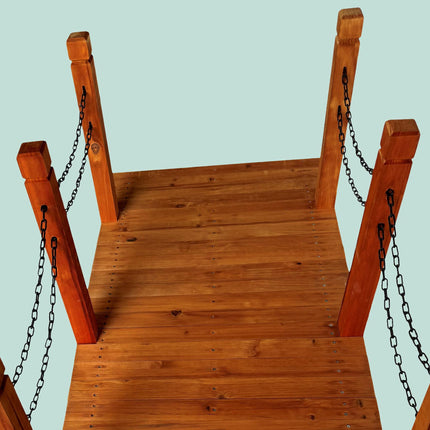 Wooden Garden Bridge – Arched, Chain Railing, Weatherproof