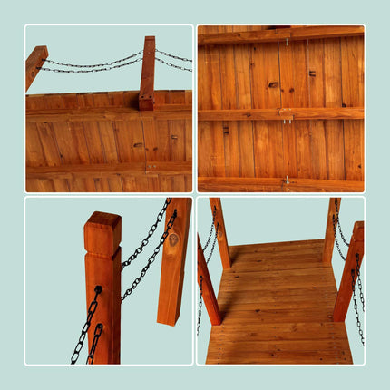Wooden Garden Bridge – Arched, Chain Railing, Weatherproof