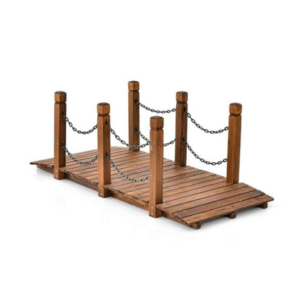 Wooden Garden Bridge, Fir Wood, Safety Chains, 150 cm