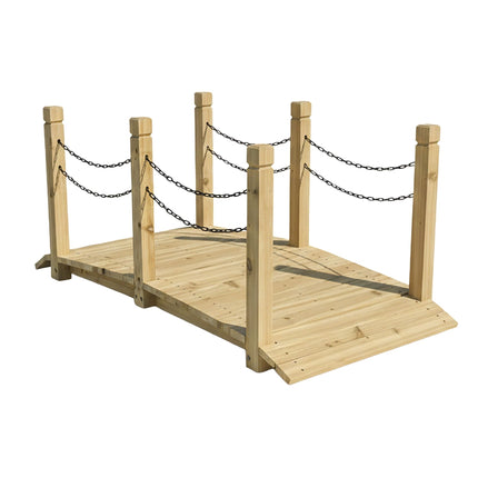 Wooden Garden Bridge With Chain Railing, Weatherproof