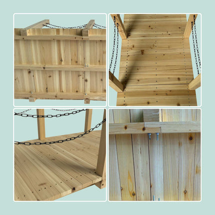 Wooden Garden Bridge With Chain Railing, Weatherproof
