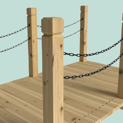 Wooden Garden Bridge With Chain Railing, Weatherproof