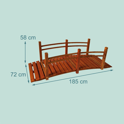 Wooden Garden Bridge with Arch and Railing