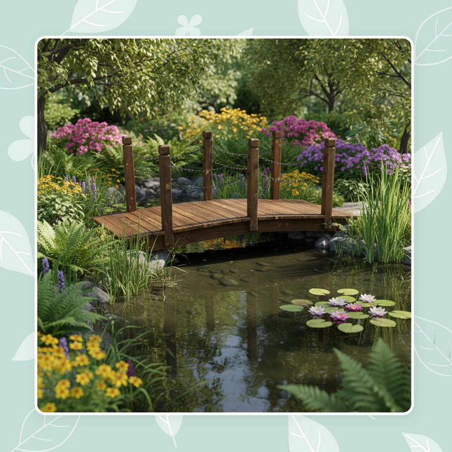 Wooden Garden Bridge with Chains – Weatherproof Spruce