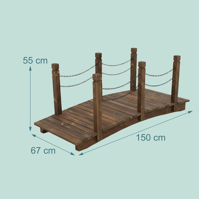 Wooden Garden Bridge with Chains – Weatherproof Spruce