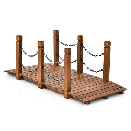Wooden Garden Bridge with Railing, Spruce, 80 kg Capacity