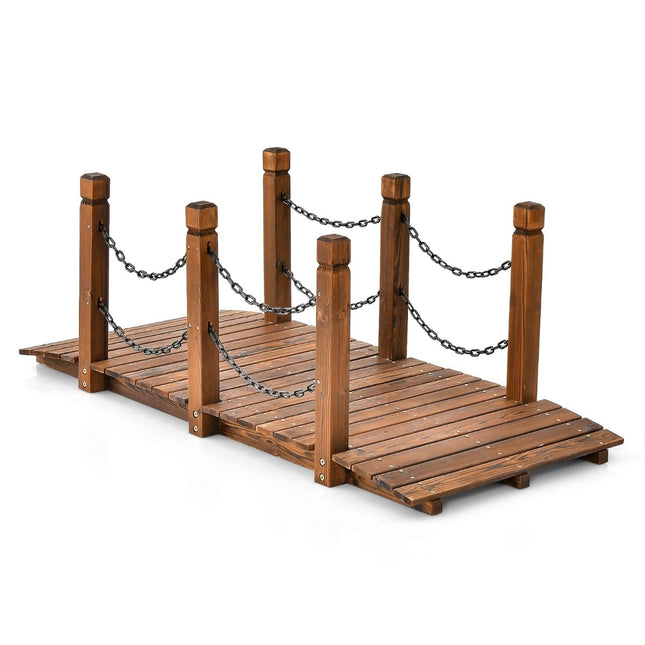 Wooden Garden Bridge with Railing, Spruce, 80 kg Capacity