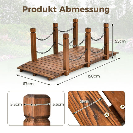 Wooden Garden Bridge with Railing, Spruce, 80 kg Capacity