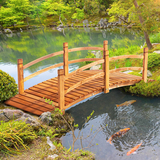 Wooden Garden Bridge with Railings, Fir Wood, 185 cm