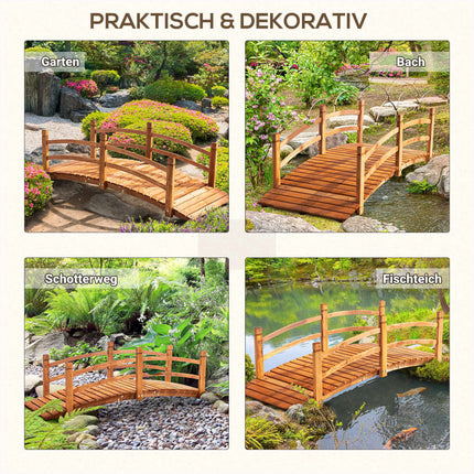 Wooden Garden Bridge with Railings, Fir Wood, 185 cm