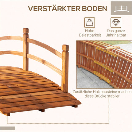 Wooden Garden Bridge with Railings, Fir Wood, 185 cm