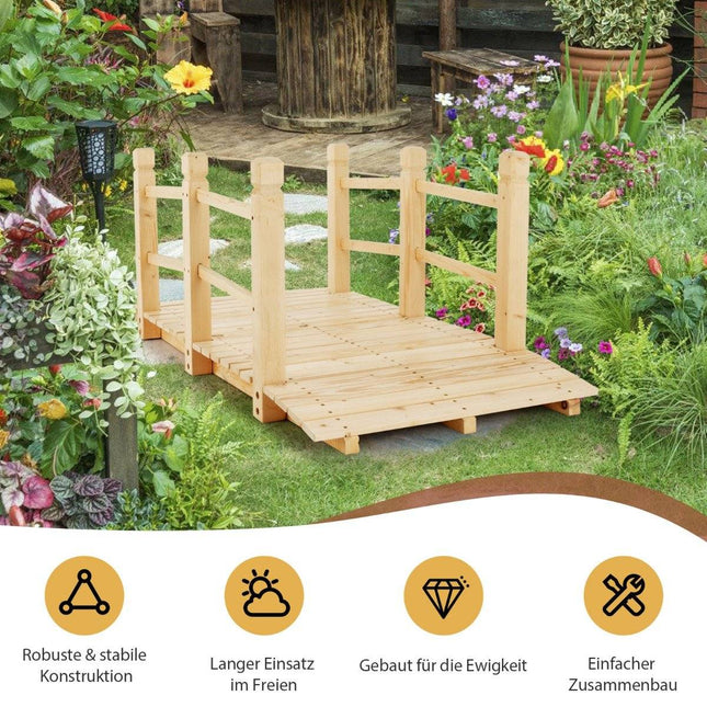 Wooden Garden Bridge with Railings, Holds Up to 100kg
