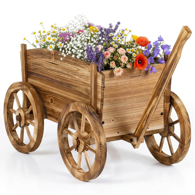 Wooden Garden Planter Cart with Wheels and Drainage Hole