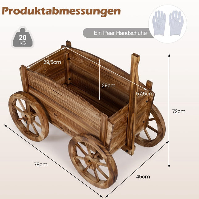 Wooden Garden Planter Cart with Wheels and Drainage Hole