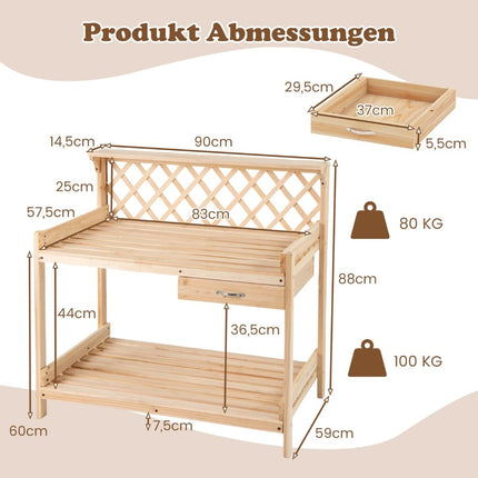 Wooden Garden Potting Bench with Trellis and Storage Shelves