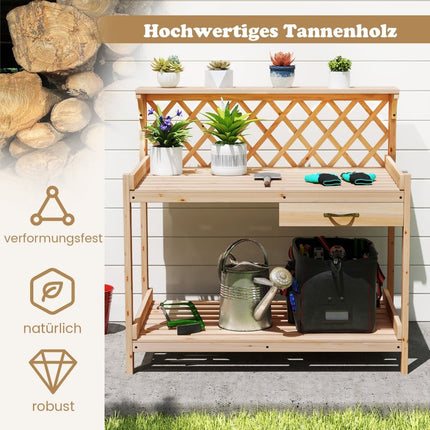 Wooden Garden Potting Bench with Trellis and Storage Shelves