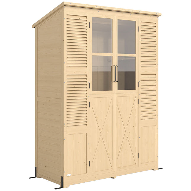 Wooden Garden Shed with Shelves, Double Doors, 147x68x198cm