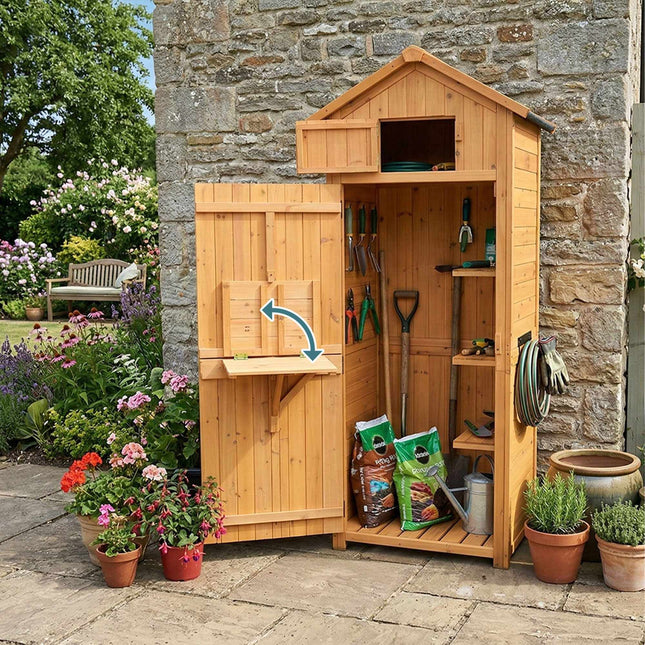 Wooden Garden Tool Shed with Shelves and Weatherproof Roof