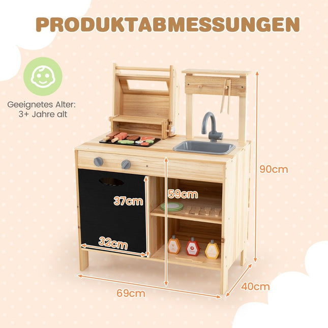 Wooden Grill Playset with Play Food & Grilling Tools & Accessories Kitchen Set
