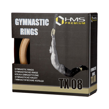 Wooden Gymnastics Rings, Adjustable Straps