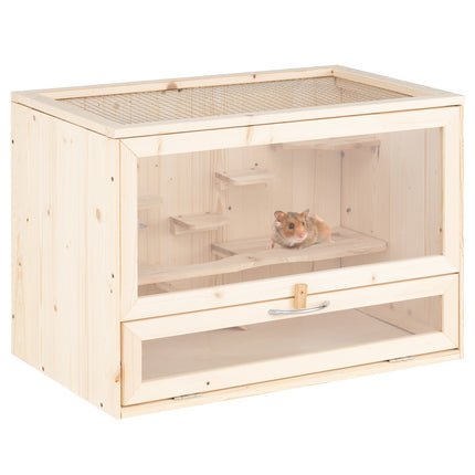 Wooden Hamster Cage with Mesh Lid & Multi-Ladders