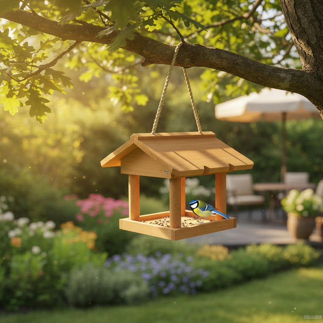 Wooden Hanging Bird Feeder – Easy Clean, Open Design