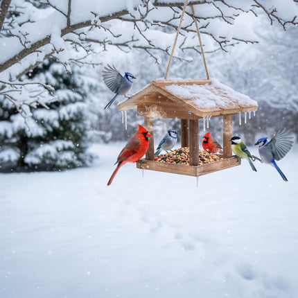 Wooden Hanging Bird Feeder – Easy Clean, Open Design
